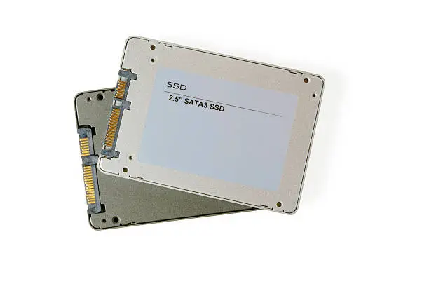 couple solid state SATA drives on the white background, two SSD