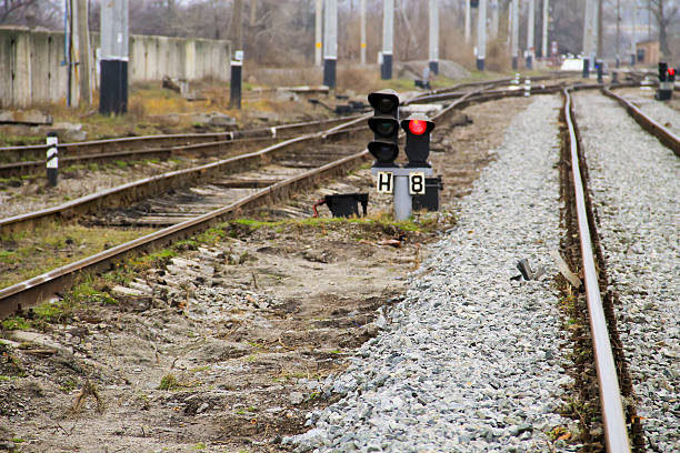 istock Red semaphore signal on the railway 629143118