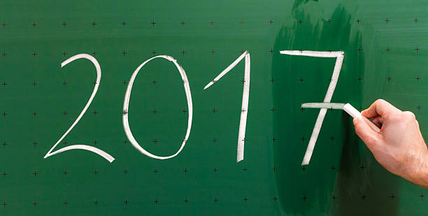 istock Man is changing year 2016 to 2017 on chalkboard. 629144224