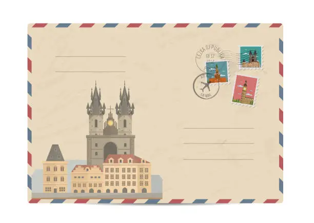 Vector illustration of Vintage postal envelope with stamps
