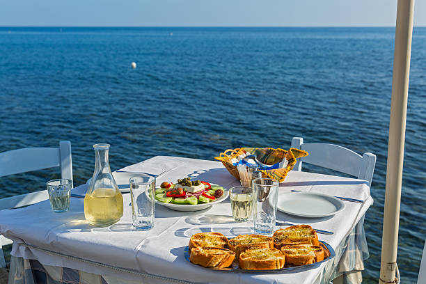 istock Table with food and wine 629144344