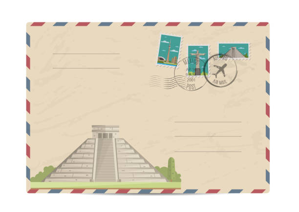 vintage briefumschlag mit briefmarken - air mail envelope letter mail stock-grafiken, -clipart, -cartoons und -symbole