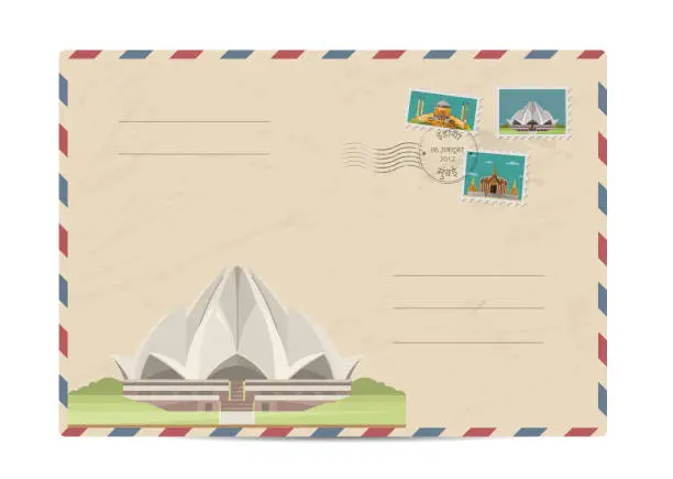 Vector illustration of Vintage postal envelope with stamps