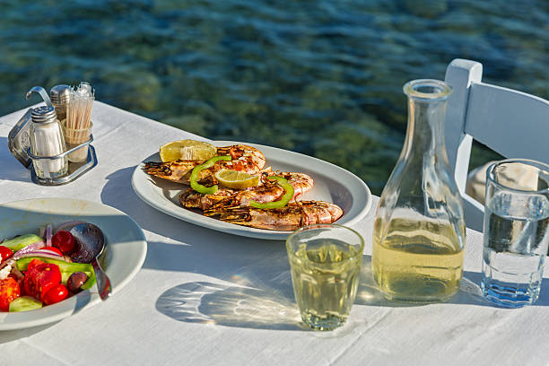 istock Table with food and wine 629144600