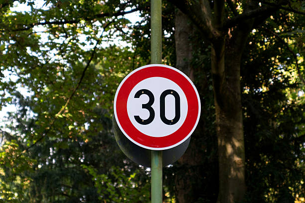 istock Road sign speed limit of 30 km/h 629144664