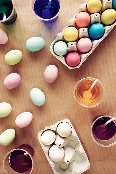 istock Shot of dyeing eggs at the table for Easter 629155598