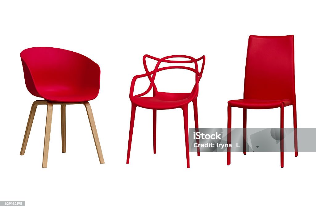 Red chairs. Part 1. Isolated, white background. Chair Stock Photo