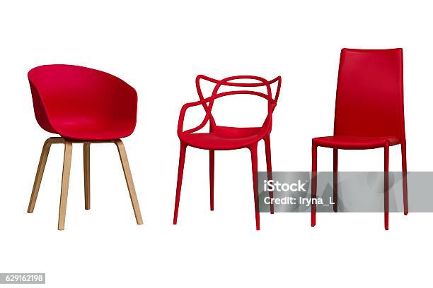 Red Chairs Part 1 Isolated White Background Stock Photo - Download Image Now - Chair, Red, Design
