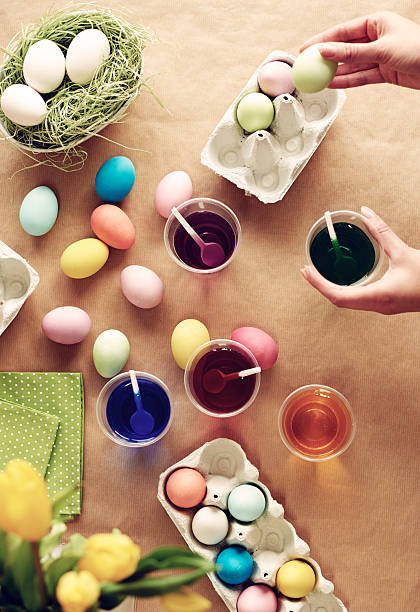 istock High angle view of homemade Easter eggs 629163824