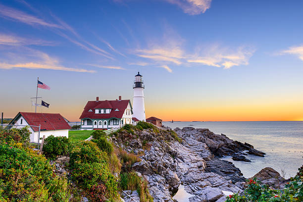 Portland Head Light Portland, Maine, USA at Portland Head Light. lighthouse maine new england coastline stock pictures, royalty-free photos & images