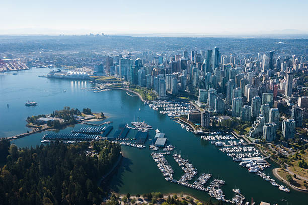 aerial image of vancouver, british columbia, canada - burrard inlet bildbanksfoton och bilder