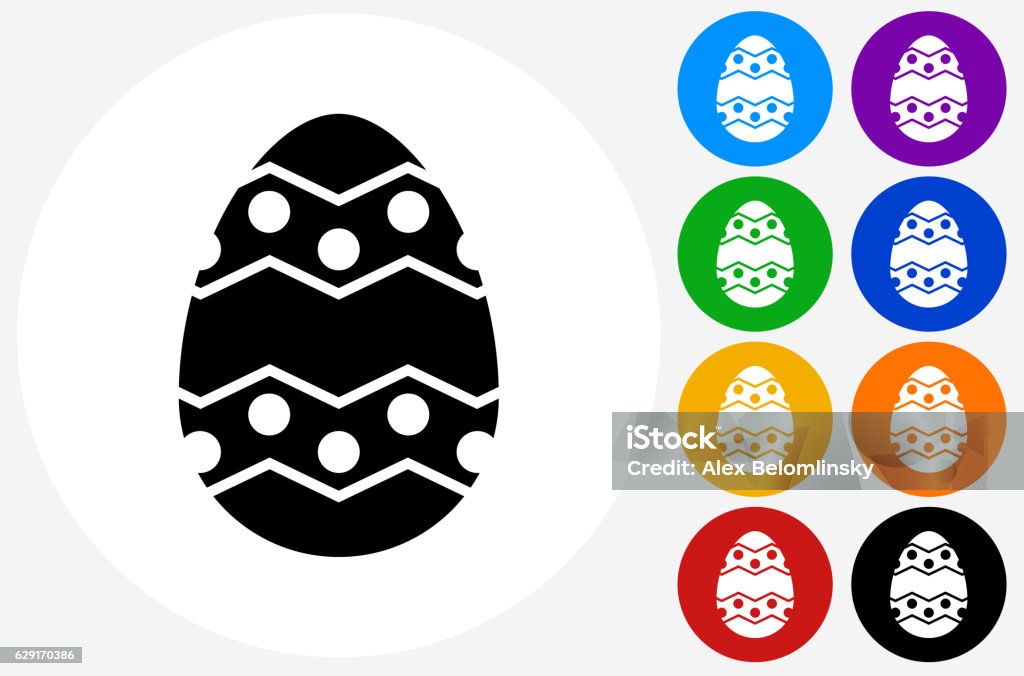 Easter Egg Icon on Flat Color Circle Buttons Easter Egg Icon on Flat Color Circle Buttons. This 100% royalty free vector illustration features the main icon pictured in black inside a white circle. The alternative color options in blue, green, yellow, red, purple, indigo, orange and black are on the right of the icon and are arranged in two vertical columns. Blue stock vector