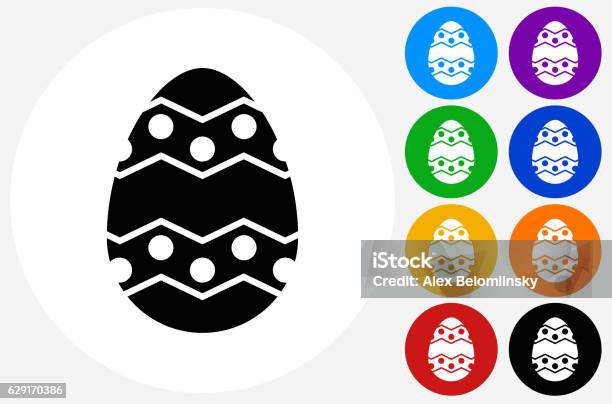 Easter Egg Icon On Flat Color Circle Buttons Stock Illustration - Download Image Now - Blue, Celebration, Circle