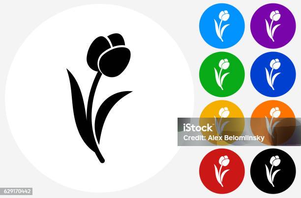 Tulip Icon On Flat Color Circle Buttons Stock Illustration - Download Image Now - Tulip, Icon Symbol, Curve