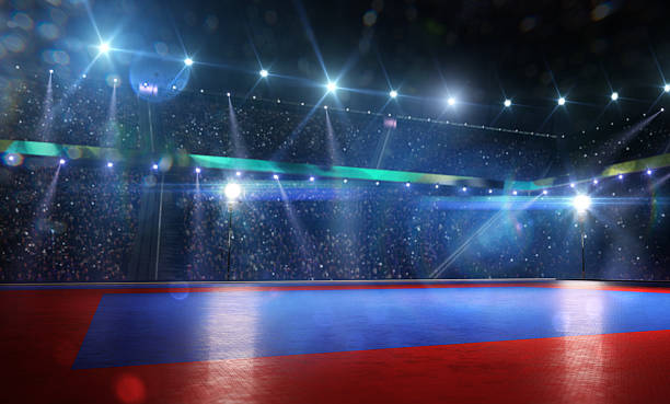 Clean grand combat arena in bright lights Clean grand combat arena in bright lights background taekwondo photos stock pictures, royalty-free photos & images