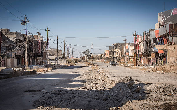 Destroyed and abandoned city of Qaraqosh, Iraq stock photo