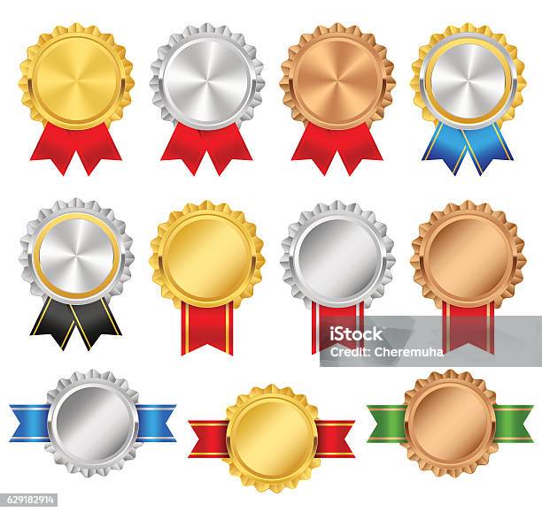 Rosettes With Ribbons Rosette Premium Vector Set Stock Illustration - Download Image Now - Award, Award Ribbon, Ribbon - Sewing Item