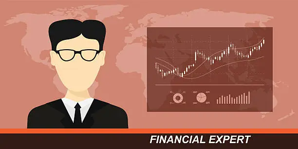 Vector illustration of stock market and financial expert