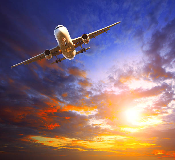 istock passenger jet plane preparing to landing against beautiful dusky 629187544