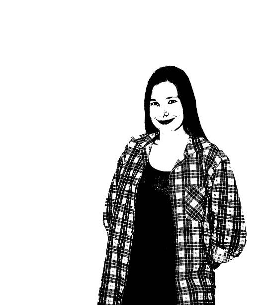 istock Young girl in plaid shirt on white background 629187796