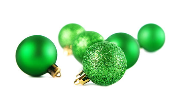 istock Green christmas decorations on a white background 629189956