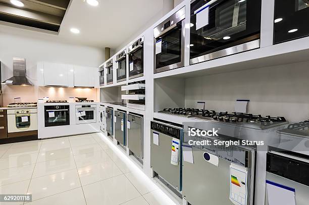 Home Appliance In The Store Stock Photo - Download Image Now - Electronics Store, Stove, Store