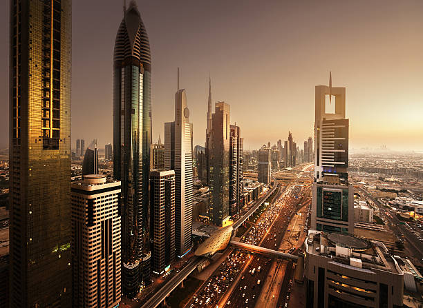 istock Dubai skyline in sunset time, United Arab Emirates 629201430