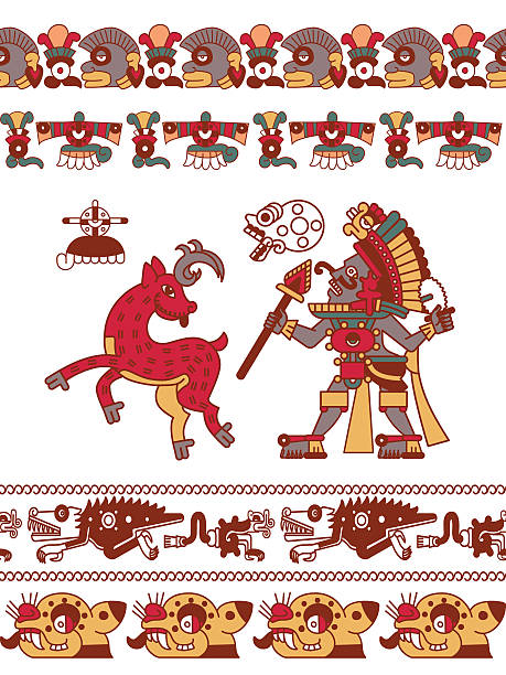 ilustraciones, imágenes clip art, dibujos animados e iconos de stock de patrón aztec garabato - guerrero azteca
