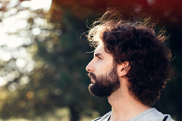 istock Profile of bearded man in park, free space 629203318