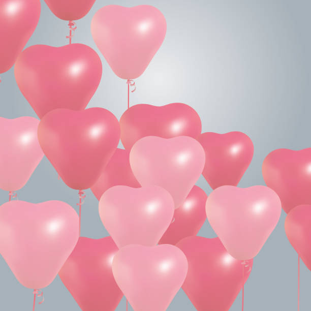 istock Realistic heart birthday balloons flying. party and celebrations. Space for 629203838