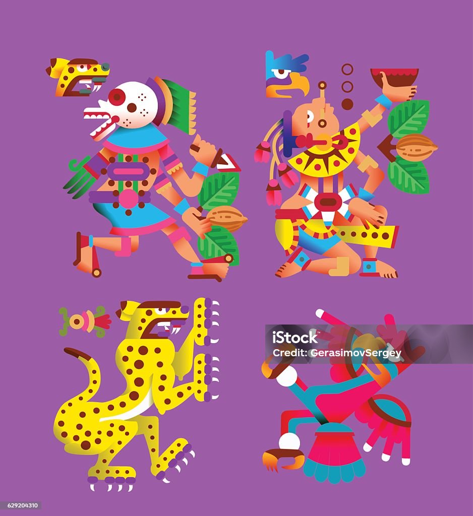 Aztec cartoon doodle pattern Vector illustration aztec pattern for chocolate package design. Warrior - Person stock vector