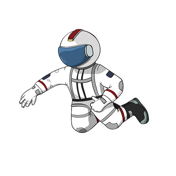 Vector illustration of Astronaut fly white background isolated. Spaceman hand drawn color illustration.