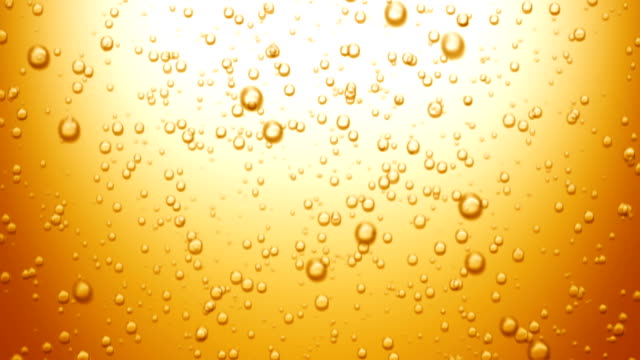 Beautiful Beer Bubbles Rising Up. Loopable 3d Animation of Sparkling Water on Yellow Background.