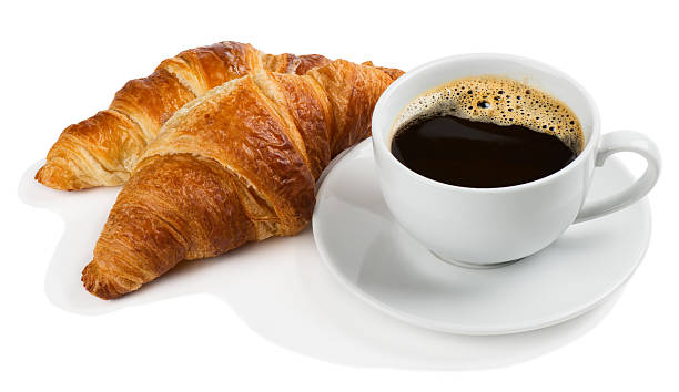 istock Hot coffee and croissants 629224466