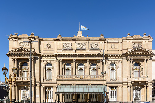 Facade of the Teatro Colon in Buenos Aires (Argentina)