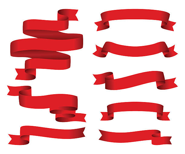 ilustrações de stock, clip art, desenhos animados e ícones de red glossy ribbon vector banners set. ribbons collection - ribbon bow white background red