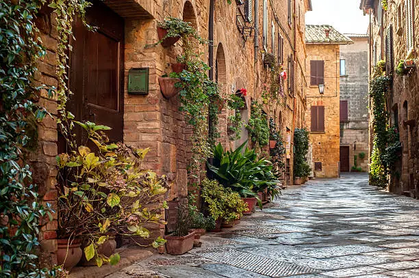 The old town and the streets of the medieval period,  Pienza, Italy.