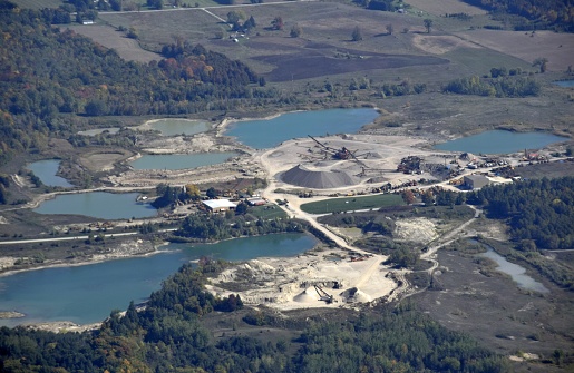     aerial view of sand and gravel quarry near Palgrave Ontario, Canada 
