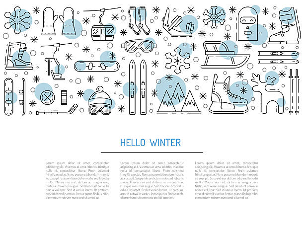 set winter icon Vector linear icons set of symbols denoting the various types of winter recreation and pastimes such as skiing, snowboarding, skating. The types of winter recreation. winter sport computer icon sport winter stock illustrations