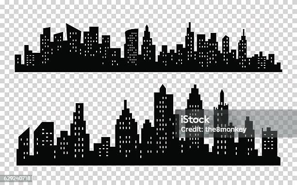 Vector Black City Silhouette Icon Set Isolated On White Background Stock Illustration - Download Image Now