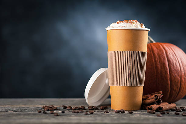 istock Pumpkin spice latte in a paper cup 629241086