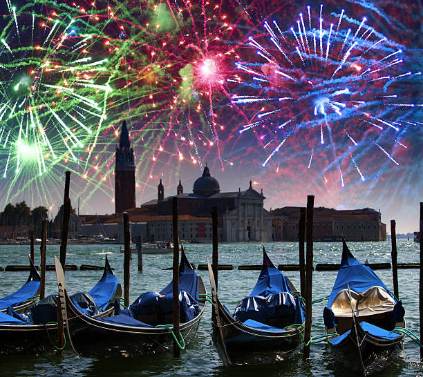 istock Festive fireworks over the Canal Grande in Venice 629241370