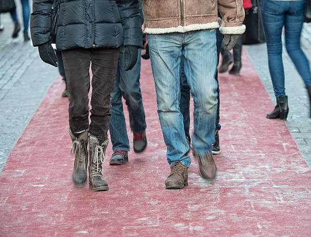 istock Shopping people walking on street, it's winter 629247106