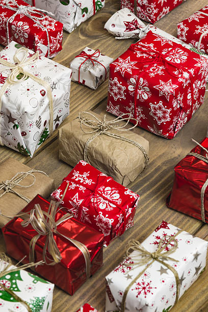 istock Lots of Gift boxes on wood background. 629247606