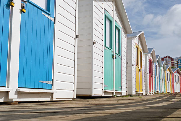 istock Chalet Line at the English seaside 629247652