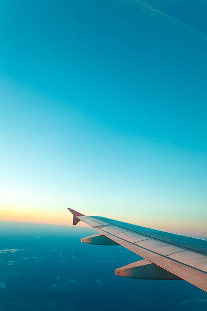 View from plane window. Clear sky stock photo