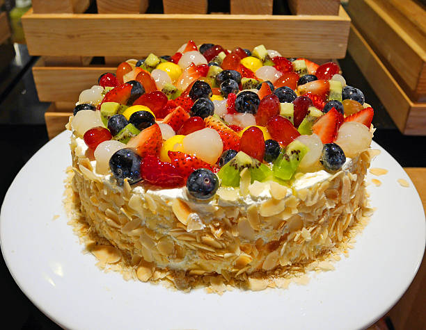 istock Tasty fruit and almond cream cake 629248802