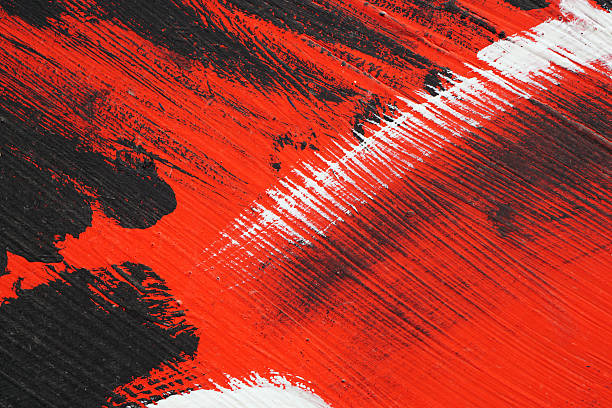 Black, white, red acrylic paint on metal surface. Brushstroke 1