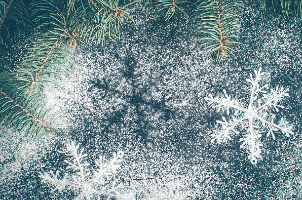istock Christmas fir tree and snowflakes on chalkboard background 629257048