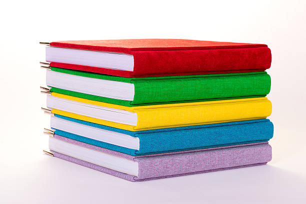 istock Multicolored book textile cover. Photobooks on a white background. 629257272